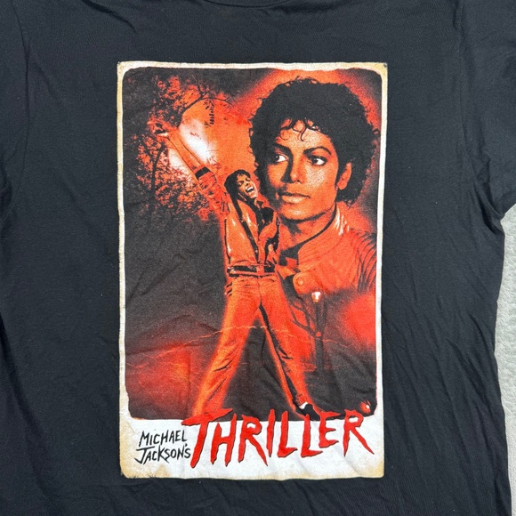 Michael Jackson Thriller Graphic T-Shirt Black Red 80s Music Legend Concert Tour - Picture 3 of 7